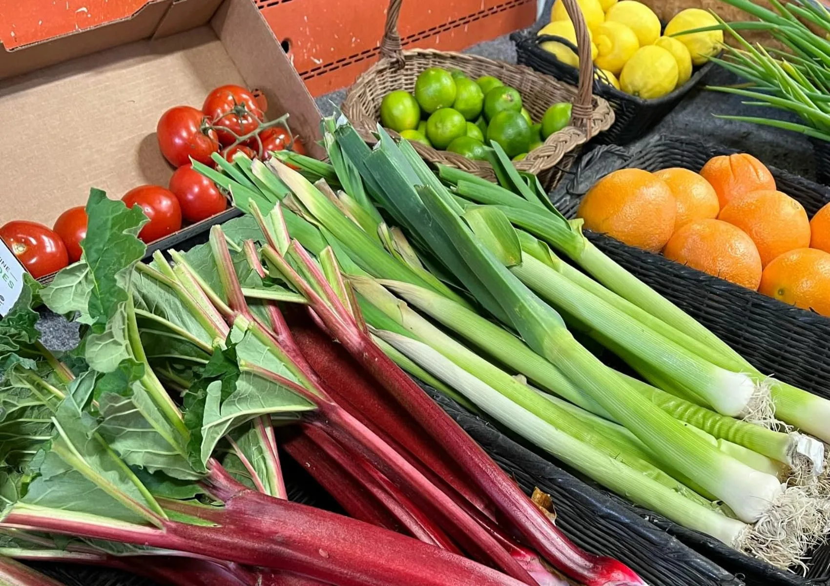 A colorful display of fresh produce at the farm store.